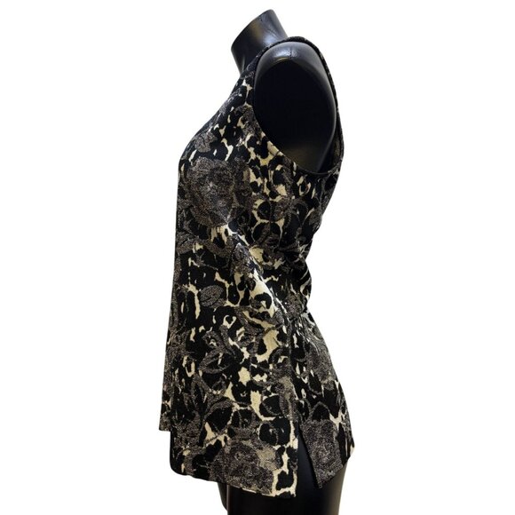 St. John Black & Silver Floral Print Sweater Set Size 10/L 2p - Picture 8 of 13